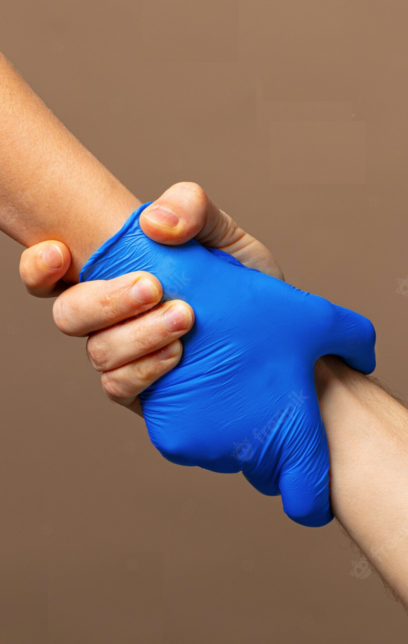 Gloved Hands Embracing